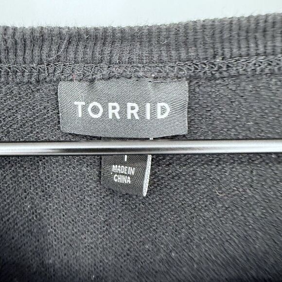 Torrid Knit Fleece Lace-Up Sweatshirt Black Size 1X Rough Hem - Picture 3 of 4